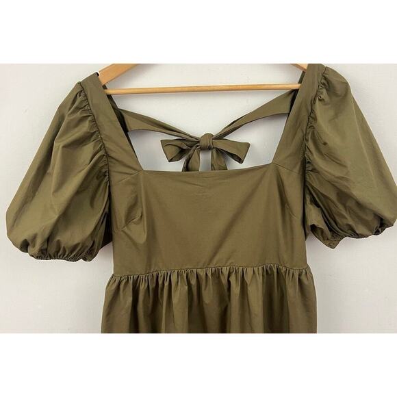 FOREVER 21 Baby Doll Mini Dress Women's Size L Olive Green 100% Cotton Y2K - Picture 4 of 14
